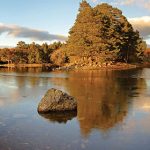 Beautiful sunset panorama Loch Vaa Cairngorms Scotland