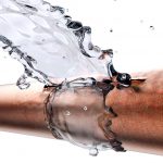 broken pipe is leaking water, isolated on white