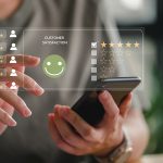 Customer review satisfaction feedback survey concept, User give rating to service experience on online application, Customer can evaluate quality of service leading to reputation ranking of business