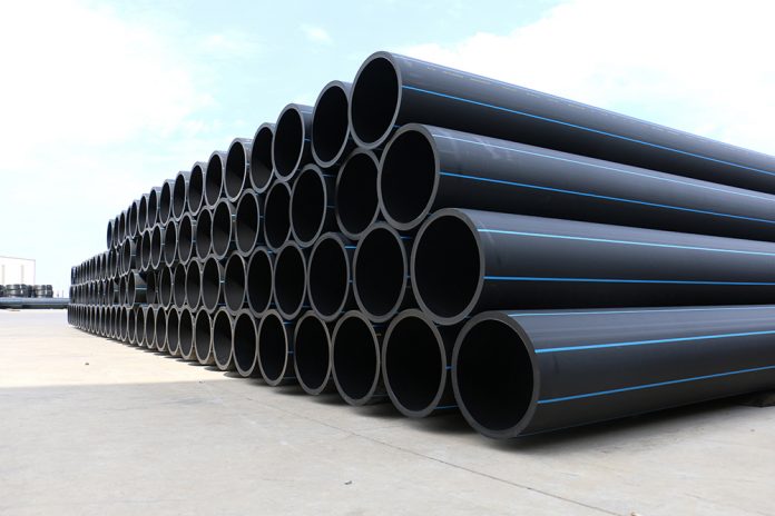 PE pipe plant, Industrial PE pipeline for gas and water. HDPE pi
